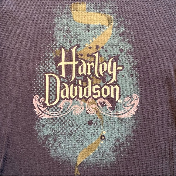 Harley-Davidson NWOT Blue Long Sleeve Waffle Weave Stretch Shirt and HD Box - Picture 3 of 6